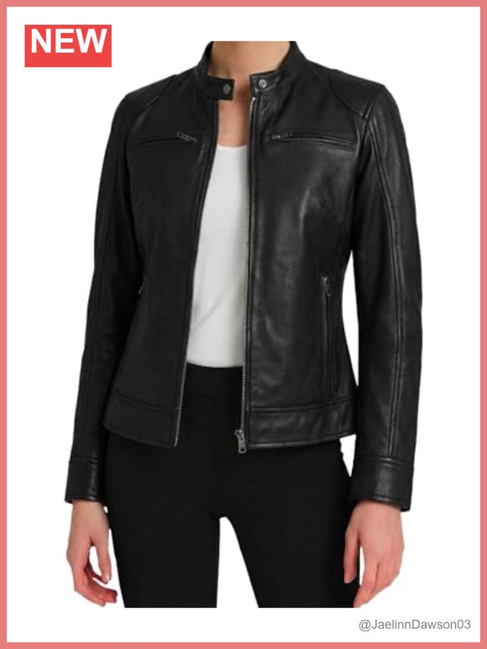 Lambskin Leather Cafe Racer Jacket Women Zip Pockets Regular
